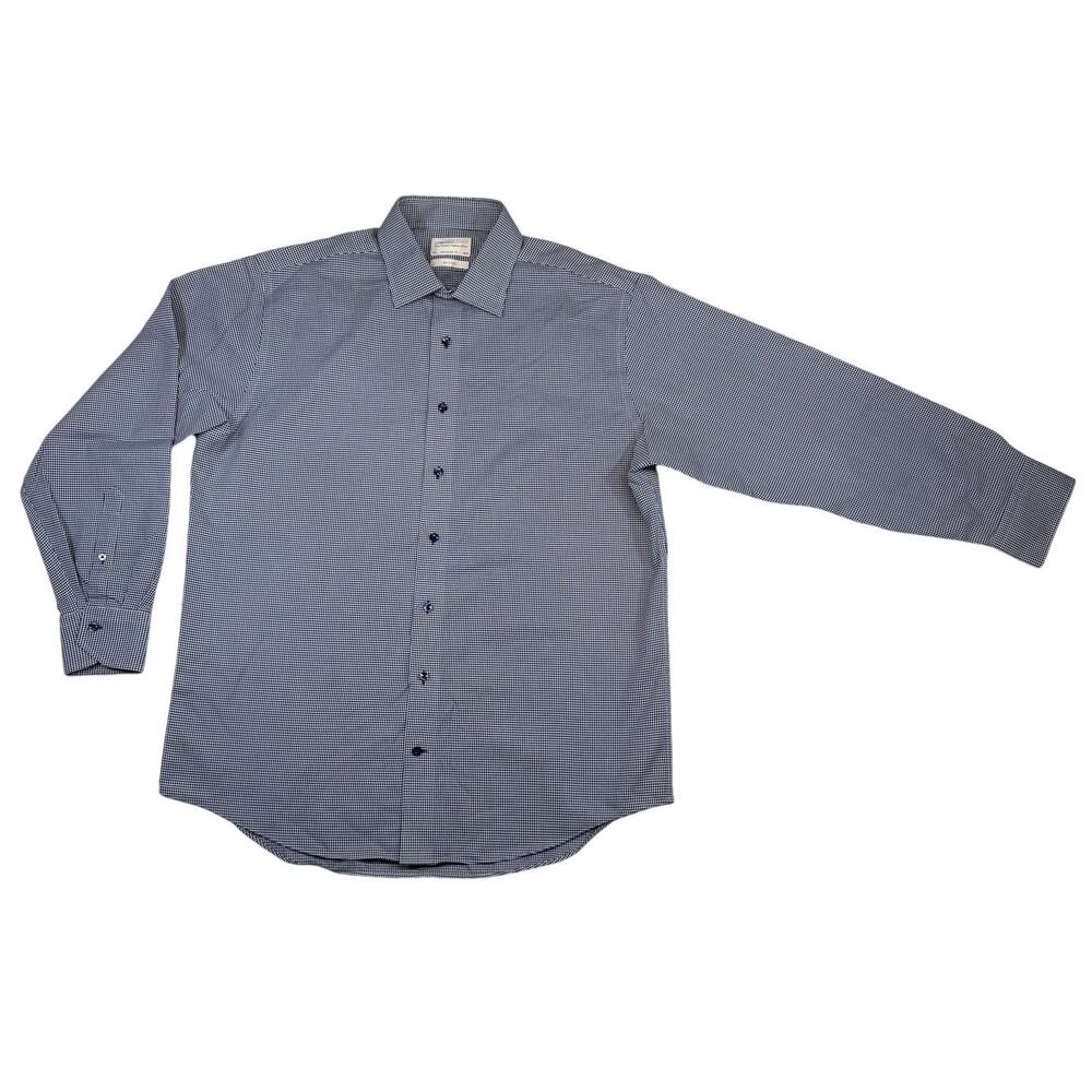 Lorenzo Uomo Men's 17.5 34/35 Regular Fit Dress Shirt - Navy Blue Micro Check